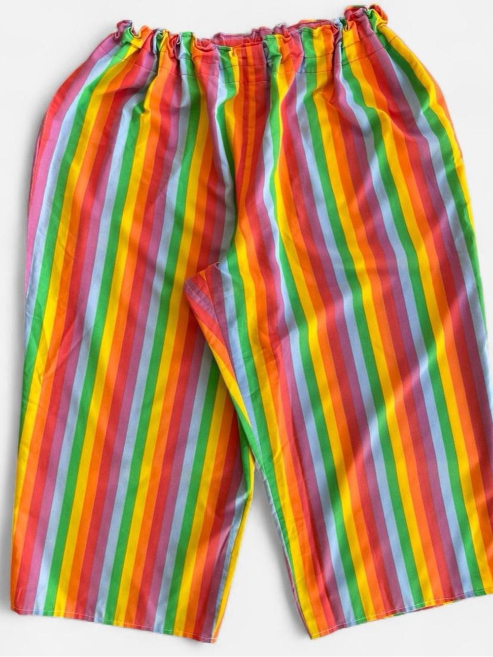 Vintage Handmade Rainbow Striped Baggy Clown Pants Costume Clowncore Wide Leg